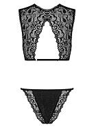 Seductive lingerie set, brocade, floral lace, keyhole
